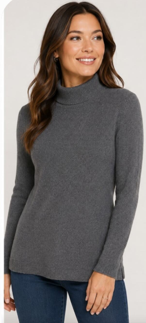 Crazy Horse Women's Gray Ribbed Mock Neck Sweater